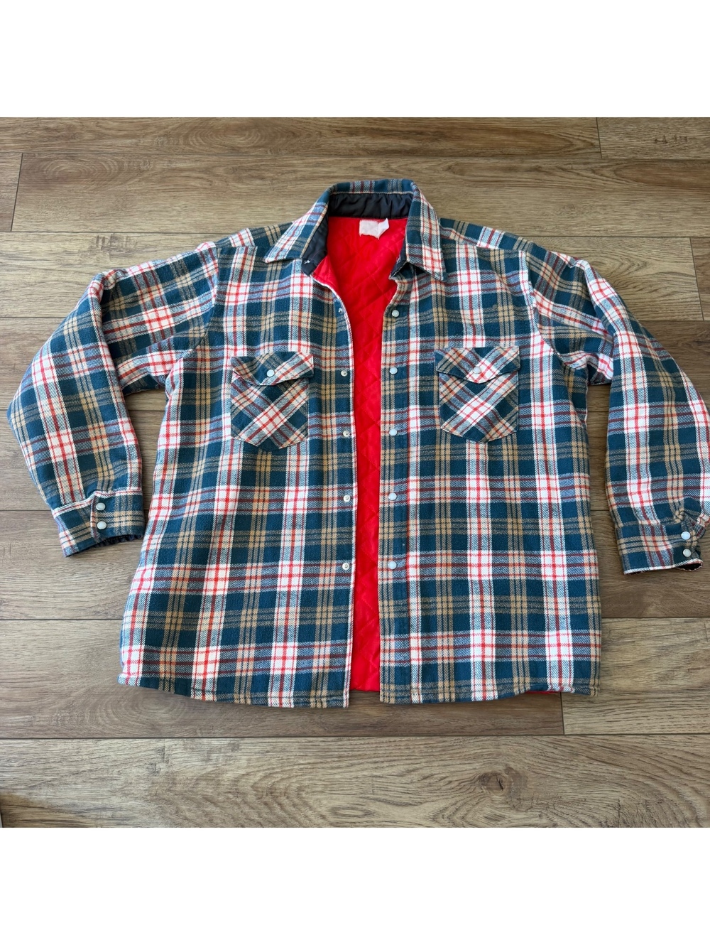 Vtg 70s Plaid Quilted Lined Flannel Shirt Jacket L 24x27